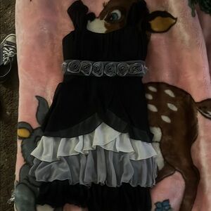 Black and White Layered Dress with Rose Detail